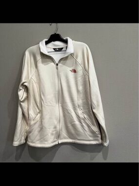 The North Face Off-White Zip-Up Fleece Jacket pink logo women XL